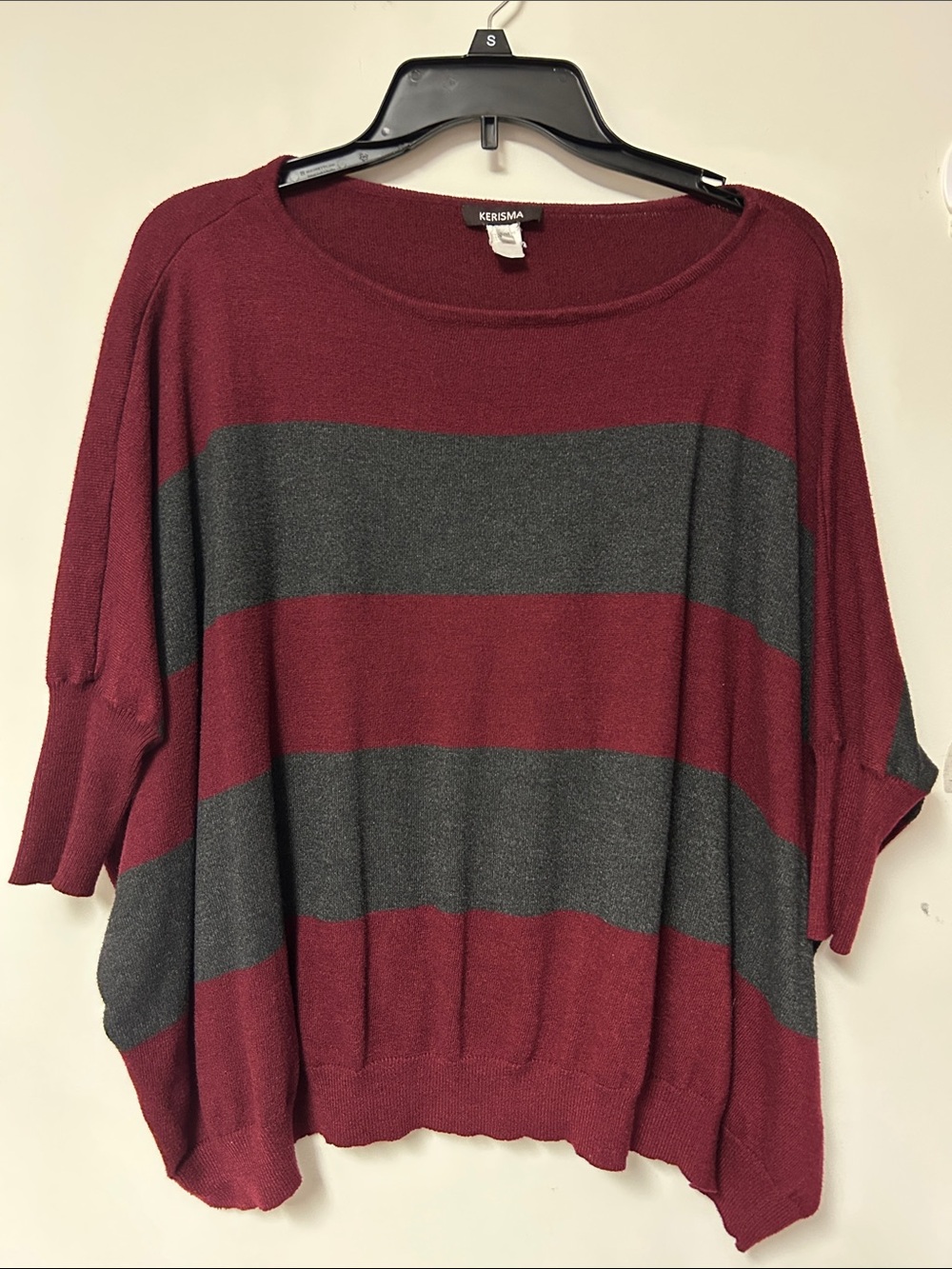 Kerisma Wide-Stripe Relaxed Knit Top - Burgundy & Charcoal
